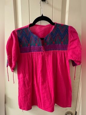 Bright Fuchsia Embroidered Boho Blouse